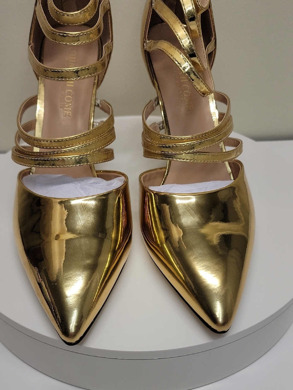 Things II Come NEW IN BOX! Gold Strappy Pointed-Toe Stiletto Heel - Picture 10 of 14